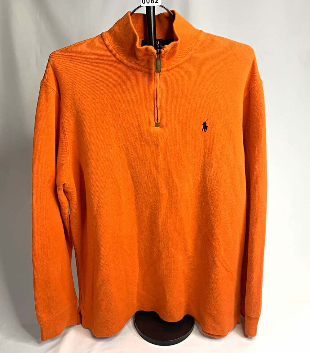 Polo Ralph Lauren Men’s Knit Orange Solid Mock Neck 1/4 Zip Pullover Sweater L